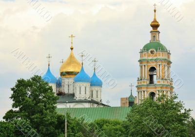 Domes of the Novospassky  Monastery  in Moscow