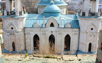 Wall of the hite stone church built in russian gothic style, vie