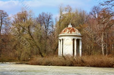 Old gazebo in  the spring forest