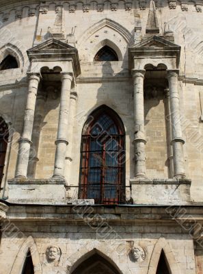 Wall of white stone gothic church 