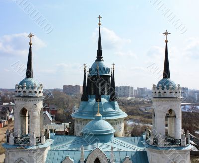 Top of the white stone gothic church