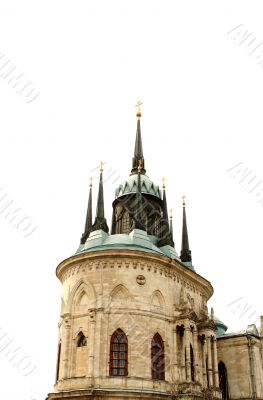Top of the white stone gothic church