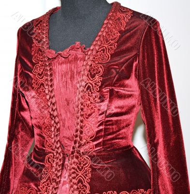 Embroidered red velvet women`s dress