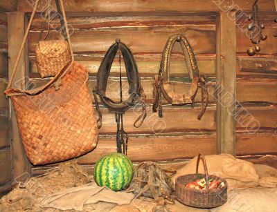 Pots in a peasant`s hut