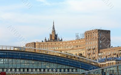 View of the bridge and embankment across the river