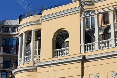 Yellow wall with balcony of historic building
