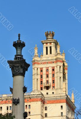 Turret of the monumental buildings of Stalin`s style