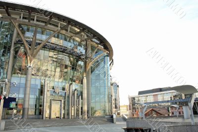 Architectural structures in the modern style of glass and steel 