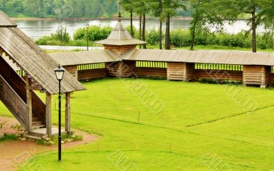 Yard with wooden constructions