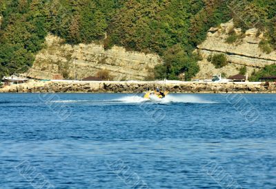Water-skiing on the beach