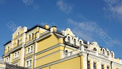 Facade of the house with a turrets 