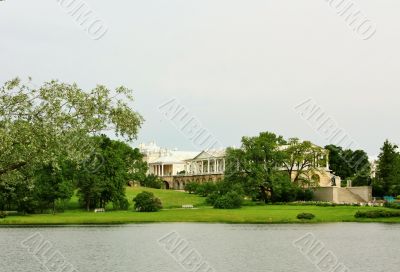 Landscape with the old pond and palace