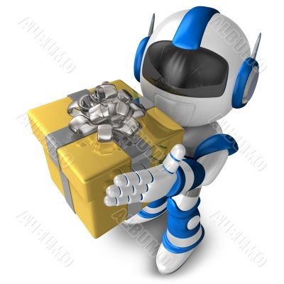 Robot character holding a gift, 3D Robot character