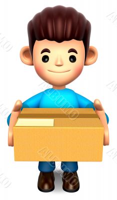 Man holding the delivery box. 3D Children Character