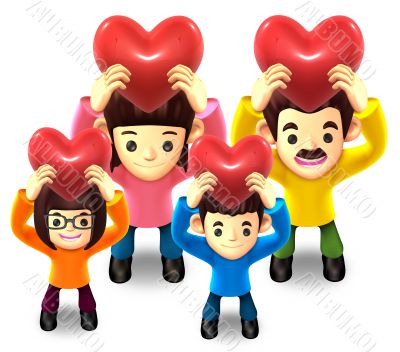 Family Lift up the a heart. 3D Family Character