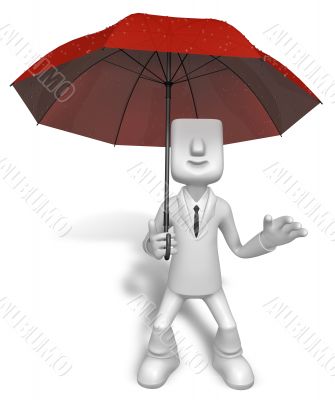 Men to avoid a red umbrella in rain. 3D Business Character