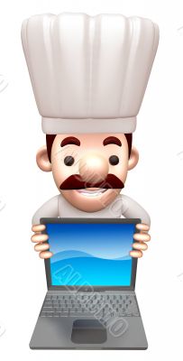 A chef advertised as a notebook computer. 3D Chef Character