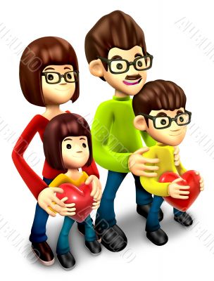 Happy family holding a heart. 3D Family Character