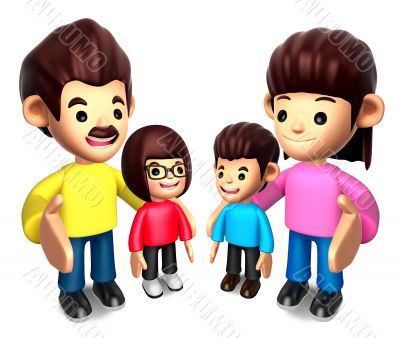 Queue with the Happy a family. 3D Family Character Queue with the Happy a family. 3D Family Character