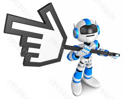 That blue robot holding a large cursor indicate a direction. That blue robot holding a large cursor indicate a direction.
