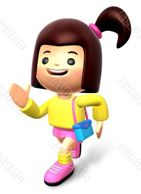 Children running skirt wearing woman. 3D Kids Character