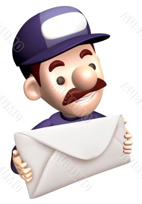 Service man Grasp a big letter. 3D Service Man Characte