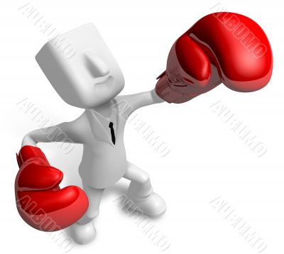 Powerful punching business man, 3D Business Character