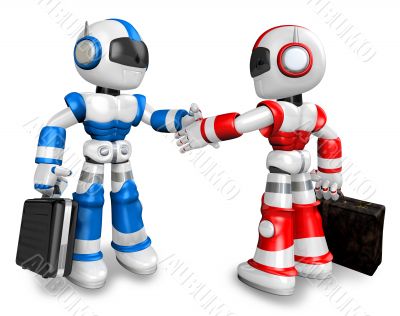 Shake hands with the red robots and the blue robots. 3D Robot Ch Shake hands with the red robots and the blue robots. 3D Robot Ch