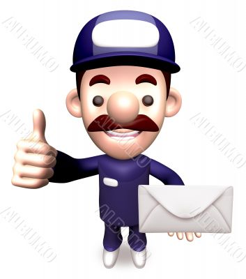 Service man holding a letter. 3D Service Man Character Service man holding a letter. 3D Service Man Character