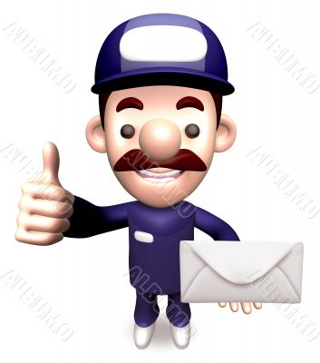 Service man holding a letter. 3D Service Man Character