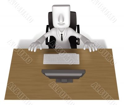 Business Man sitting at a desk. 3D Business Character