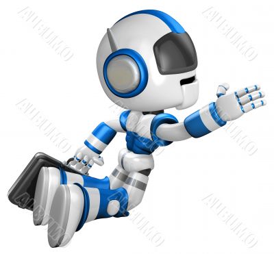 Flying Robot carrying a Briefcase. 3D Robot Character
