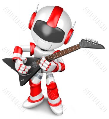 The playing electric guitar in Robot. 3D Robot Character The playing electric guitar in Robot. 3D Robot Character