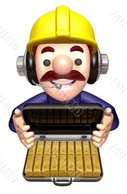 The workers carry bag gold. 3D Construction Works Character The workers carry bag gold. 3D Construction Works Character
