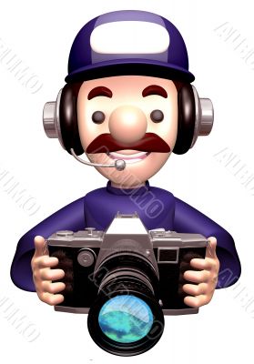 Service man Grabs a Old camera. 3D Service Man Character