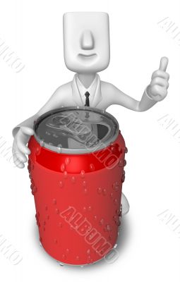 Business Man leaning on The Red cans. 3D Business Man Character