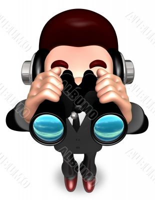 The Service Man a binoculars watching. 3D Salesmen Character