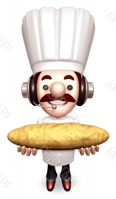 Bakers Lift a Baguette. 3D Chef Character