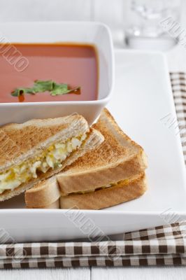 breakfast sandwich and tomato soup