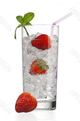 glass with ice cubes and strawberries glass with ice cubes and strawberries