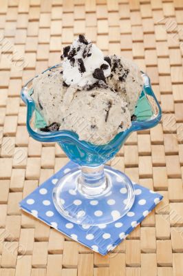 cookies and cream ice cream in blue glass