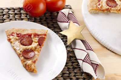 pepperoni pizza on white plate