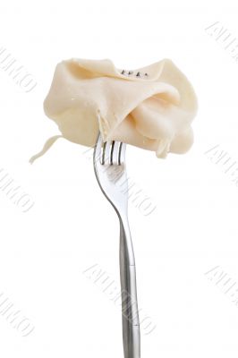 fork with a slice of cheese fork with a slice of cheese