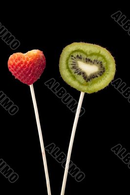 strawberry and kiwi fruit in stick