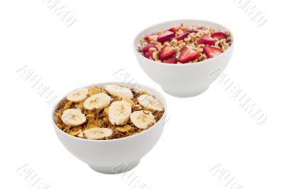 two bowl of cereal with different fruits two bowl of cereal with different fruits