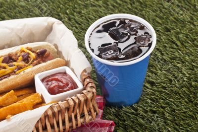 basket of snacks and cup of cola basket of snacks and cup of cola