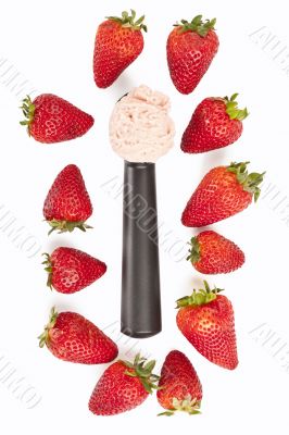 scoop with ice cream surrounded with strawberries scoop with ice cream surrounded with strawberries