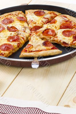 pizza slices on frying pan pizza slices on frying pan
