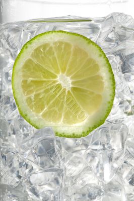 view of lemon slice in ice cubes