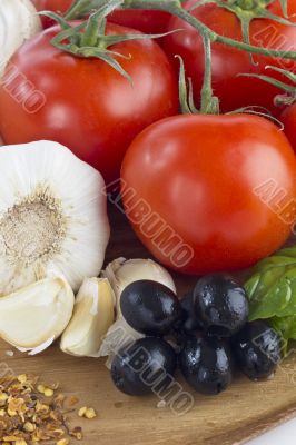 raw vegetables for preparing pizza
